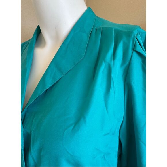 Bryn Mawr Bobbie Brooks women’s vintage 70’s teal green button up blouse M - Picture 2 of 4